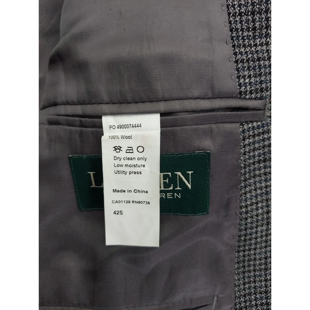 LRL Ralph Lauren Blazer Jacket Men 42 Short Gray Herringbone 2 Button Notch Wool